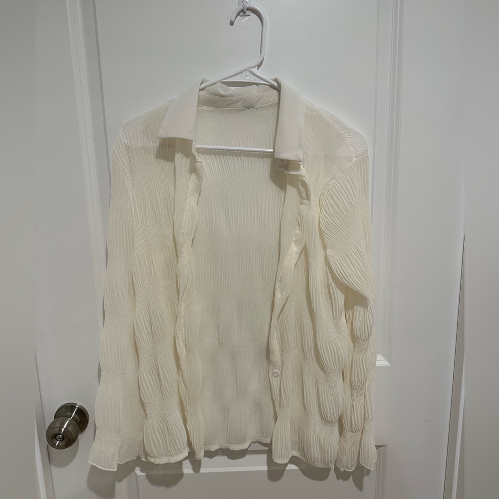Off-white sheer textured button up from J.ING!